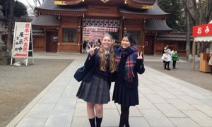 Students outside a temple in Japan